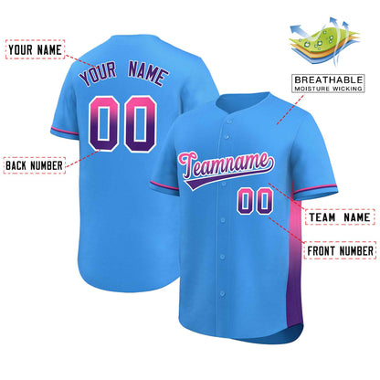 Custom Powder Blue Pink-Purple Personalized Gradient Font And Side Design Authentic Baseball Jersey