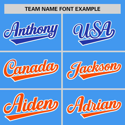 Custom Powder Blue Royal-Orange Personalized Gradient Font And Side Design Authentic Baseball Jersey