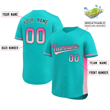 Custom Aqua Pink-Lt Pink Personalized Gradient Font And Side Design Authentic Baseball Jersey