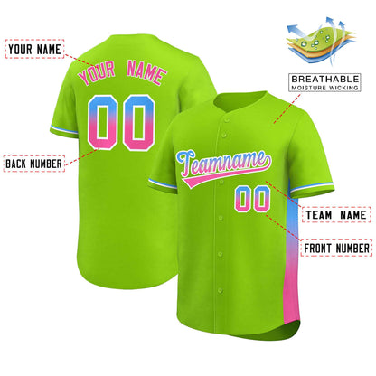 Custom Neon Green Powder Blue-Pink Personalized Gradient Font And Side Design Authentic Baseball Jersey