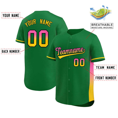 Custom Kelly Green Pink-Gold Personalized Gradient Font And Side Design Authentic Baseball Jersey