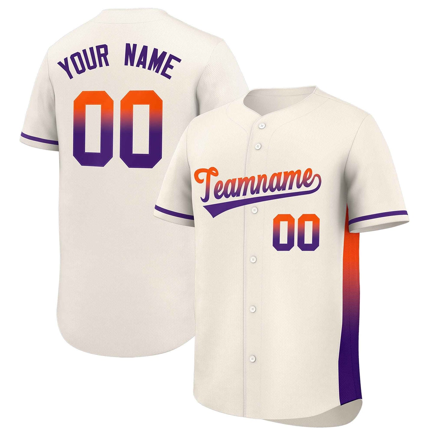 Custom Cream Orange-Purple Personalized Gradient Font And Side Design Authentic Baseball Jersey