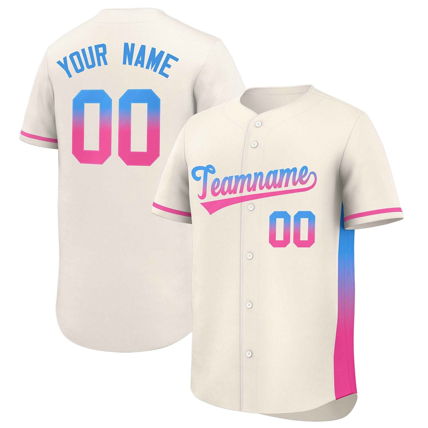 Custom Cream Powder Blue-Pink Personalized Gradient Font And Side Design Authentic Baseball Jersey