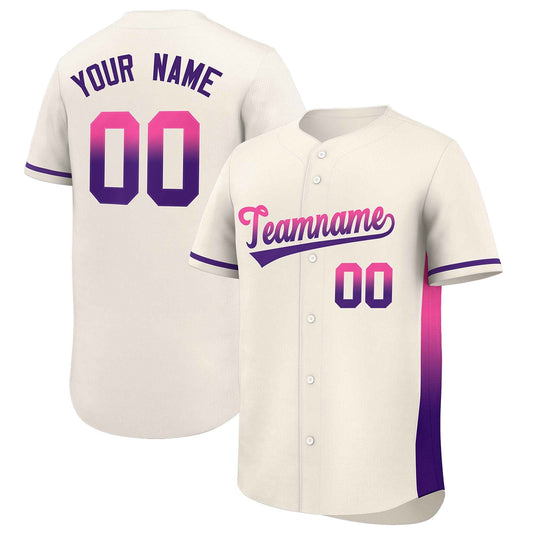 Custom Cream Pink-Purple Personalized Gradient Font And Side Design Authentic Baseball Jersey