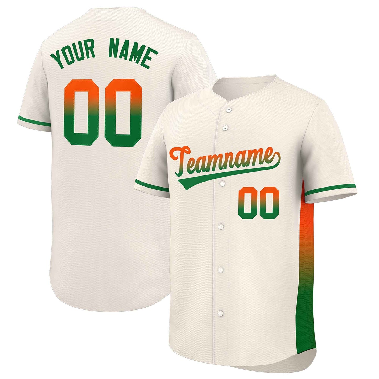 Custom Cream Orange-Kelly Green Personalized Gradient Font And Side Design Authentic Baseball Jersey