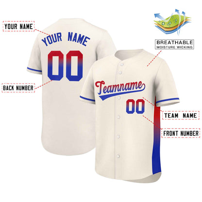 Custom Cream Red-Royal Personalized Gradient Font And Side Design Authentic Baseball Jersey