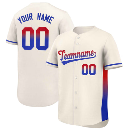 Custom Cream Red-Royal Personalized Gradient Font And Side Design Authentic Baseball Jersey