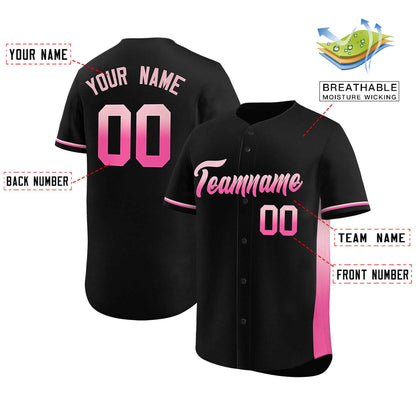 Custom Black Light Pink-Pink Personalized Gradient Font And Side Design Authentic Baseball Jersey