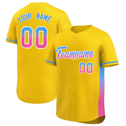 Custom Gold Powder Blue-Pink Personalized Gradient Font And Side Design Authentic Baseball Jersey