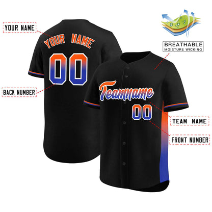 Custom Black Orange-Royal Personalized Gradient Font And Side Design Authentic Baseball Jersey