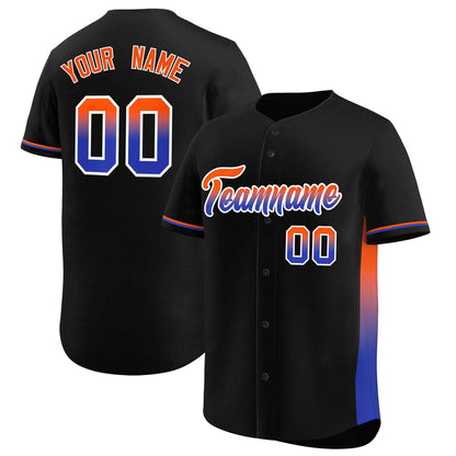 Custom Black Orange-Royal Personalized Gradient Font And Side Design Authentic Baseball Jersey