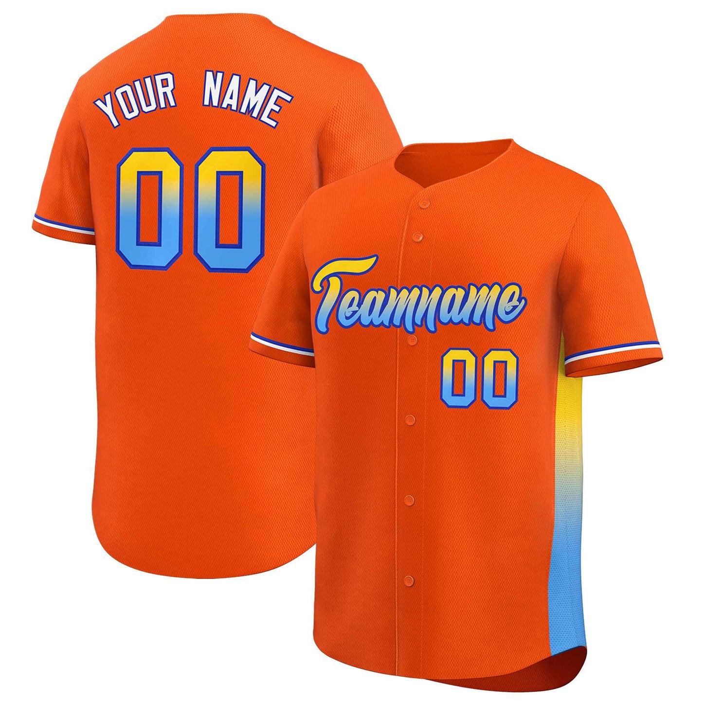 Custom Orange Gold-Powder Blue Personalized Gradient Font And Side Design Authentic Baseball Jersey