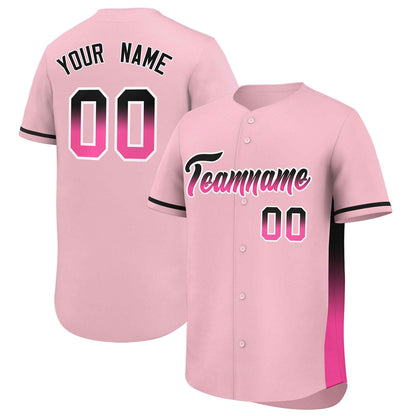 Custom Light Pink Black-Pink Personalized Gradient Font And Side Design Authentic Baseball Jersey