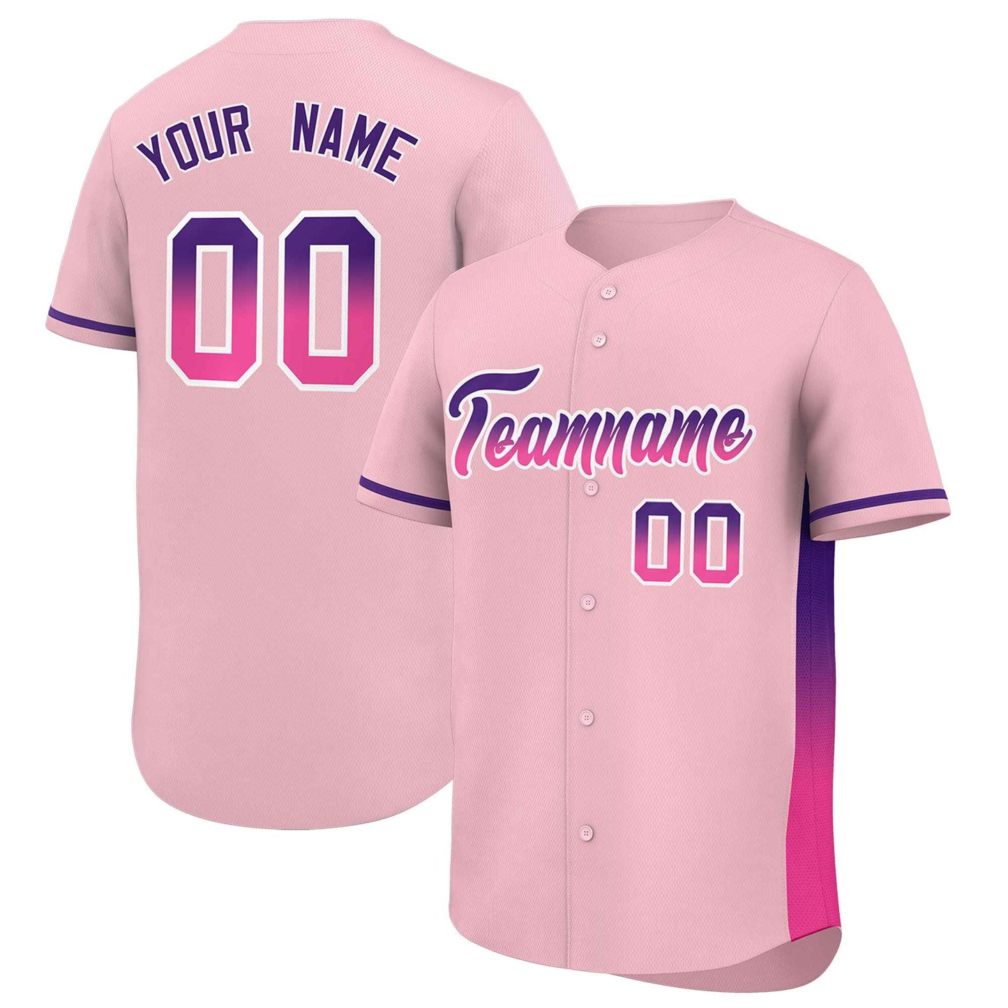 Custom Light Pink Purple-Pink Personalized Gradient Font And Side Design Authentic Baseball Jersey