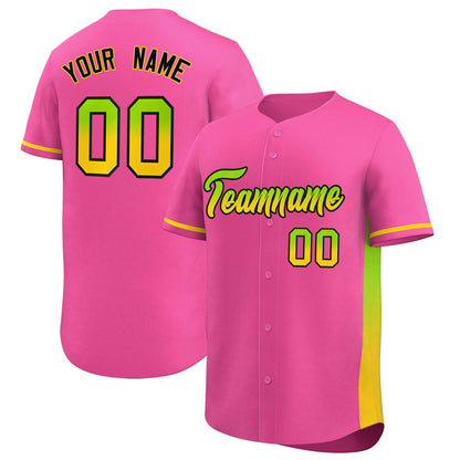 Custom Pink Neon Green-Gold Personalized Gradient Font And Side Design Authentic Baseball Jersey