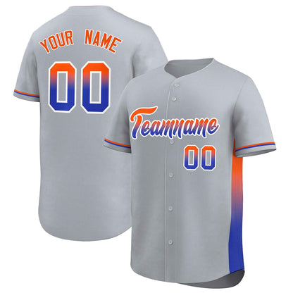 Custom Light Gray Orange-Royal Personalized Gradient Font And Side Design Authentic Baseball Jersey