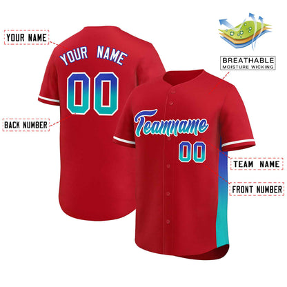 Custom Red Royal-Aqua Personalized Gradient Font And Side Design Authentic Baseball Jersey