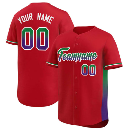 Custom Red Kelly Green-Purple Personalized Gradient Font And Side Design Authentic Baseball Jersey