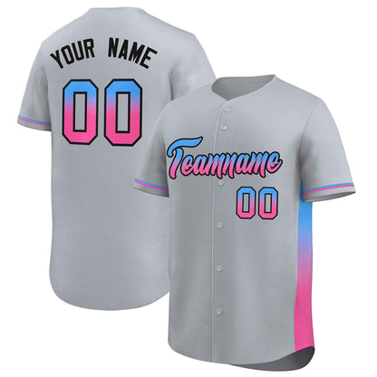 Custom Light Gray Powder Blue-Pink Personalized Gradient Font And Side Design Authentic Baseball Jersey