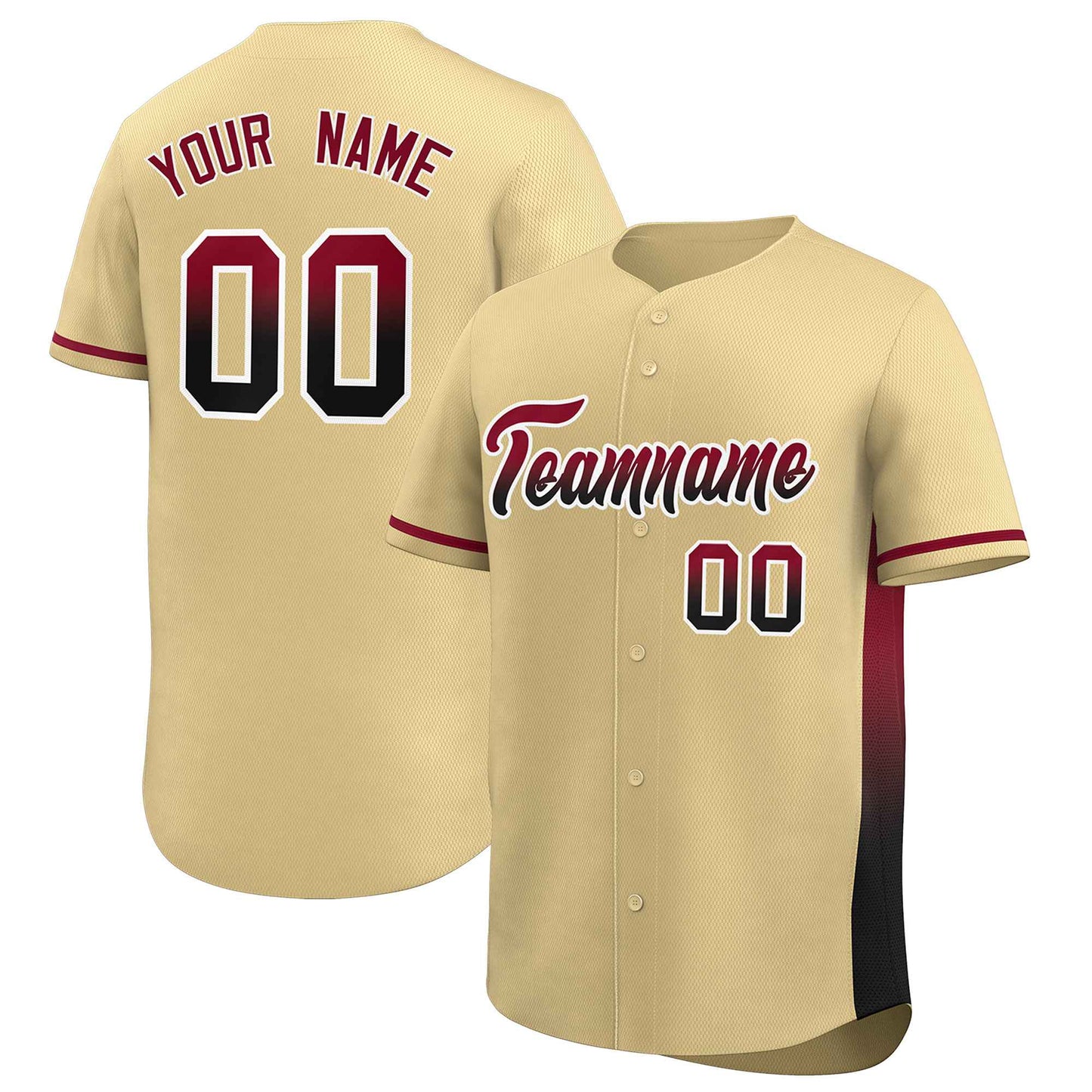 Custom Khaki Crimson-Black Personalized Gradient Font And Side Design Authentic Baseball Jersey