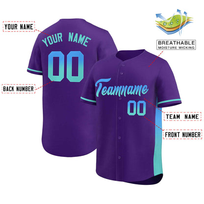 Custom Purple Powder Blue-Lt Green Personalized Gradient Font And Side Design Authentic Baseball Jersey