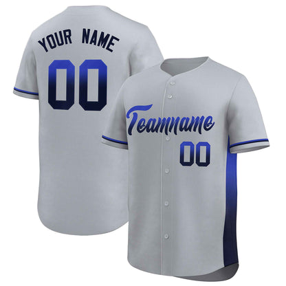 Custom Light Gray Royal-Navy Personalized Gradient Font And Side Design Authentic Baseball Jersey