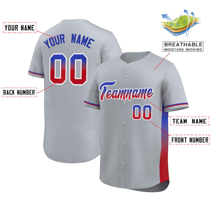 Custom Light Gray Royal-Red Personalized Gradient Font And Side Design Authentic Baseball Jersey