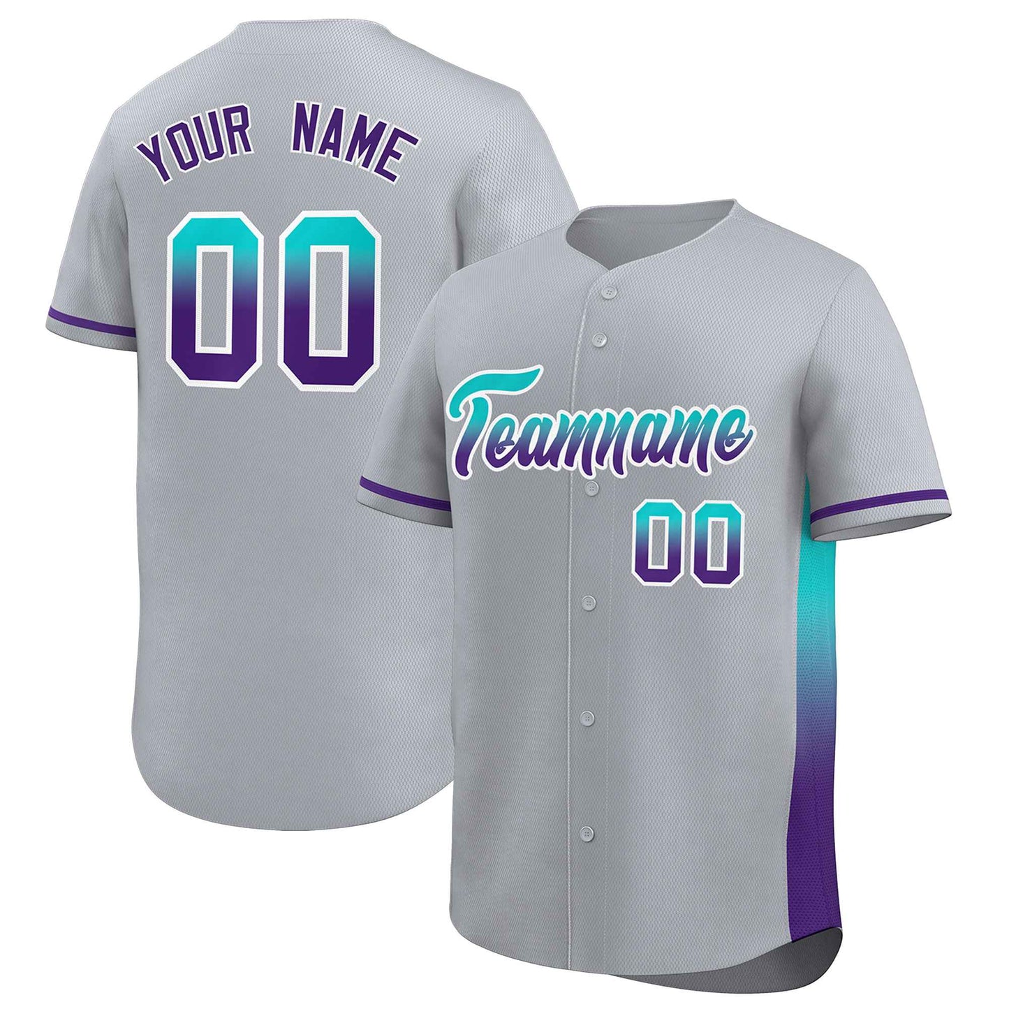 Custom Light Gray Aqua-Purple Personalized Gradient Font And Side Design Authentic Baseball Jersey