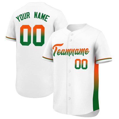 Custom White Orange-Kelly Green Personalized Gradient Font And Side Design Authentic Baseball Jersey