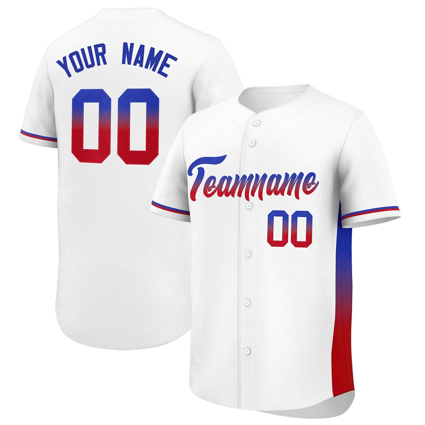 Custom White Royal-Red Personalized Gradient Font And Side Design Authentic Baseball Jersey