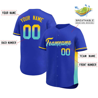 Custom Royal Gold-Lt Green Personalized Gradient Font And Side Design Authentic Baseball Jersey