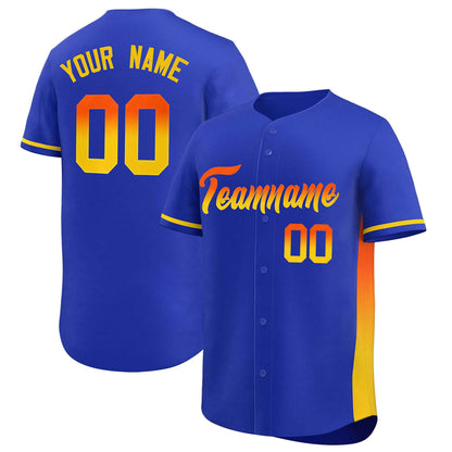 Custom Royal Orange-Gold Personalized Gradient Font And Side Design Authentic Baseball Jersey