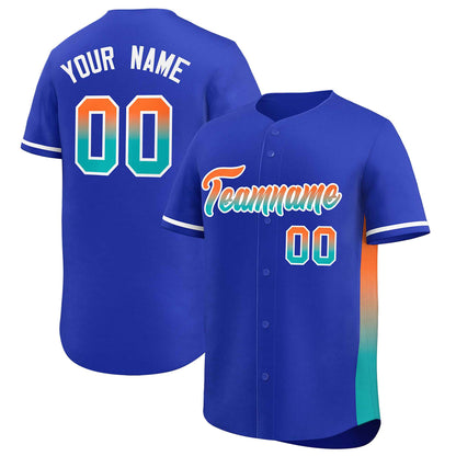 Custom Royal Orange-Aqua Personalized Gradient Font And Side Design Authentic Baseball Jersey