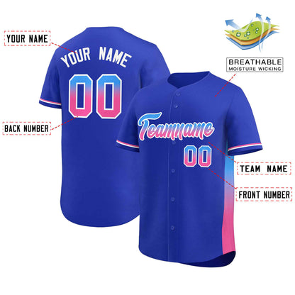 Custom Royal Powder Blue-Pink Personalized Gradient Font And Side Design Authentic Baseball Jersey