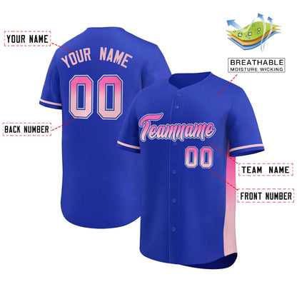 Custom Royal Pink-Lt Pink Personalized Gradient Font And Side Design Authentic Baseball Jersey