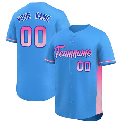 Custom Powder Blue Pink-Lt Pink Personalized Gradient Font And Side Design Authentic Baseball Jersey