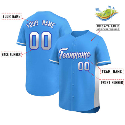 Custom Powder Blue White-Lt Gray Personalized Gradient Font And Side Design Authentic Baseball Jersey