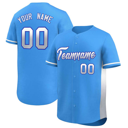 Custom Powder Blue White-Lt Gray Personalized Gradient Font And Side Design Authentic Baseball Jersey