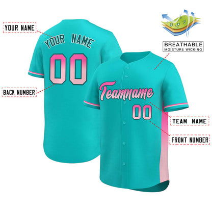 Custom Aqua Pink-Lt Pink Personalized Gradient Font And Side Design Authentic Baseball Jersey