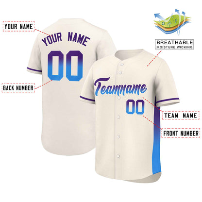 Custom Cream Purple-Powder Blue Personalized Gradient Font And Side Design Authentic Baseball Jersey