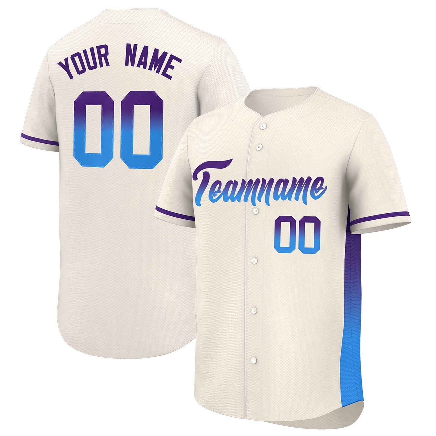 Custom Cream Purple-Powder Blue Personalized Gradient Font And Side Design Authentic Baseball Jersey