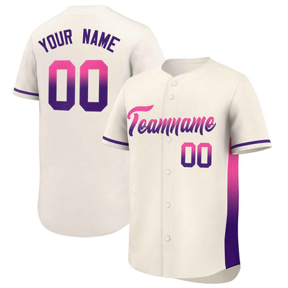 Custom Cream Pink-Purple Personalized Gradient Font And Side Design Authentic Baseball Jersey