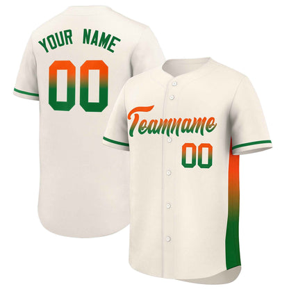 Custom Cream Orange-Kelly Green Personalized Gradient Font And Side Design Authentic Baseball Jersey