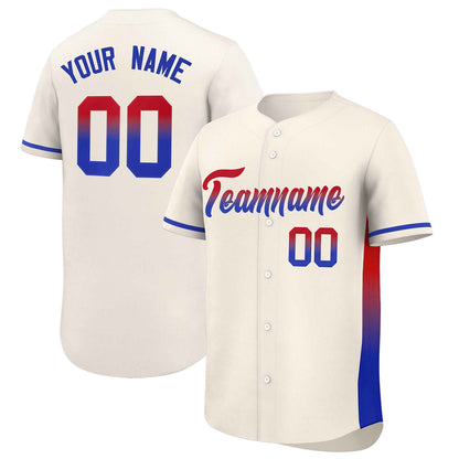 Custom Cream Red-Royal Personalized Gradient Font And Side Design Authentic Baseball Jersey