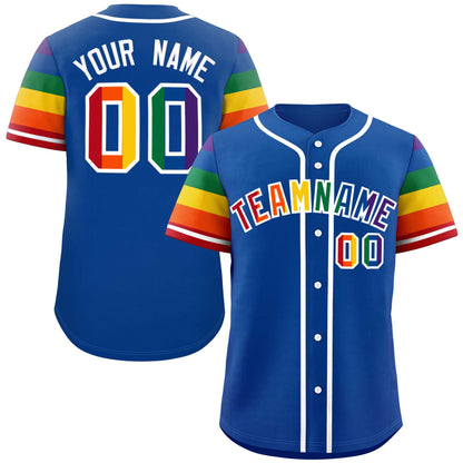 Custom Royal LGBT Rainbow For Pride Month Raglan Sleeves Authentic Baseball Jersey