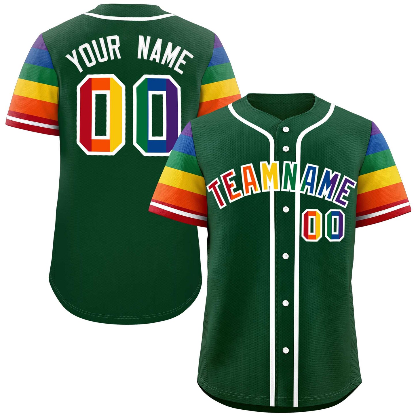 Custom Green LGBT Rainbow For Pride Month Raglan Sleeves Authentic Baseball Jersey