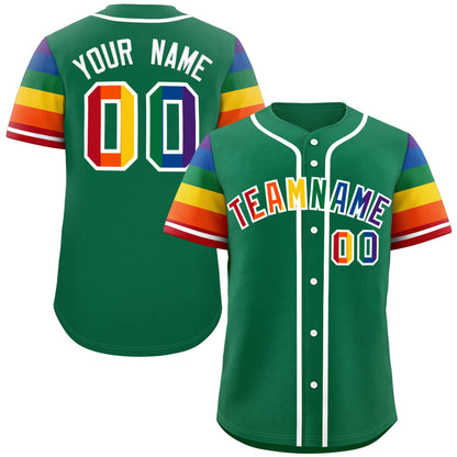 Custom Kelly Green LGBT Rainbow For Pride Month Raglan Sleeves Authentic Baseball Jersey