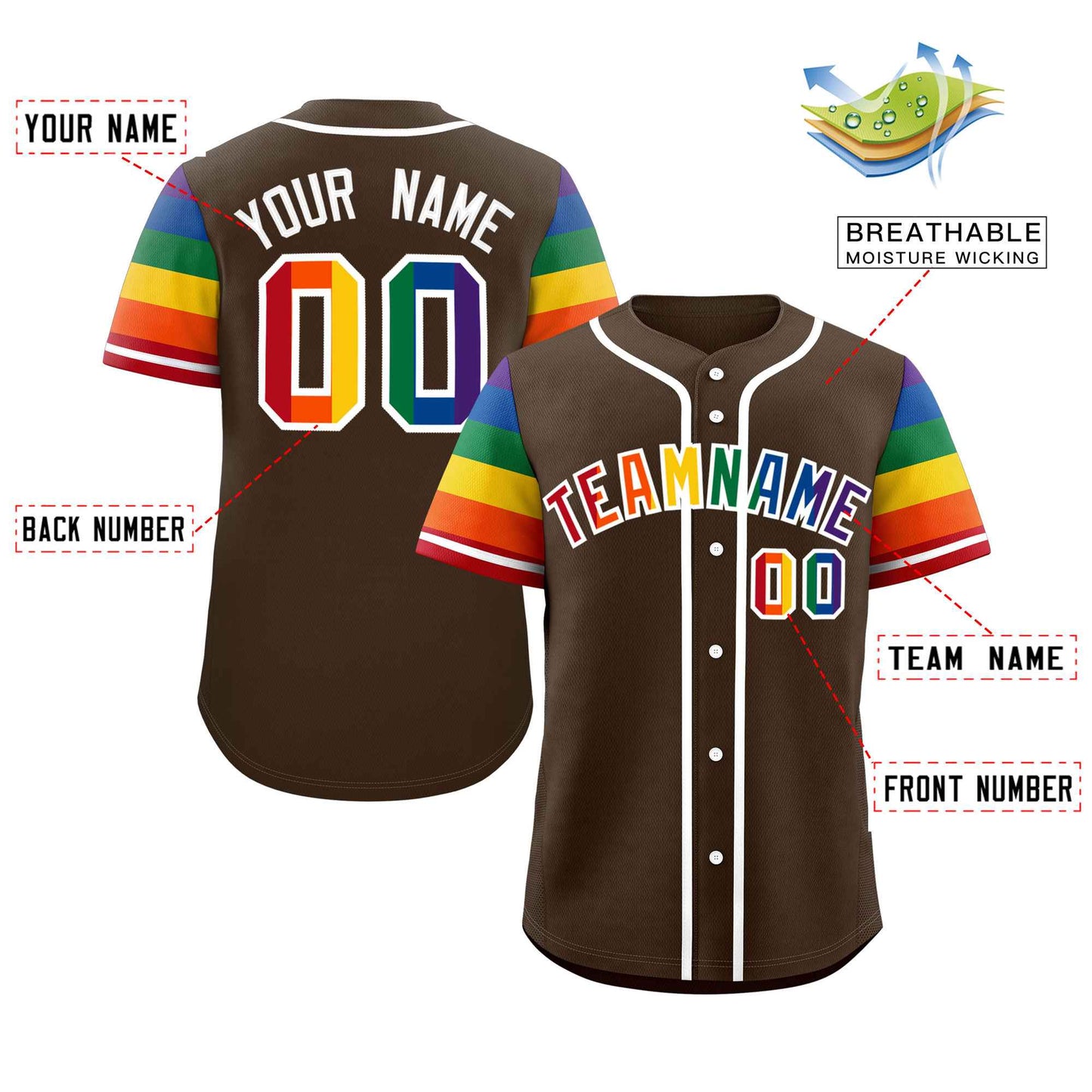 Custom Brown LGBT Rainbow For Pride Month Raglan Sleeves Authentic Baseball Jersey