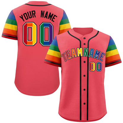 Custom Light Red LGBT Rainbow For Pride Month Raglan Sleeves Authentic Baseball Jersey