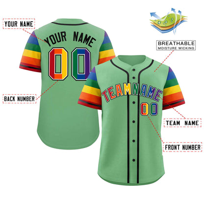 Custom Green LGBT Rainbow For Pride Month Raglan Sleeves Authentic Baseball Jersey